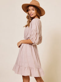 WOMEN'S SHORT SLEEVE V-NECK ELASTIC WAIST MINI DRESS