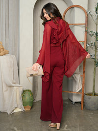 WOMEN'S FLARE SLEEVE SHIMMER DETAILED JUMPSUIT