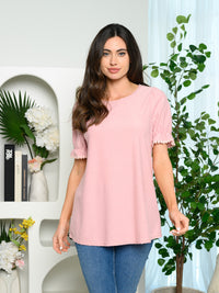 WOMEN'S SHORT SLEEVE RUFFLE DOTTED TOP