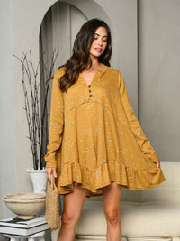 WOMEN'S LONG SLEEVE V-NECK TUNIC DITSY FLORAL PRINT MINI DRESS