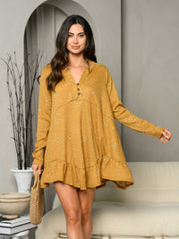 WOMEN'S LONG SLEEVE V-NECK TUNIC DITSY FLORAL PRINT MINI DRESS