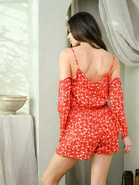 WOMEN'S SPAGHETTI STRAP COLD SHOULDER FLORAL ROMPER