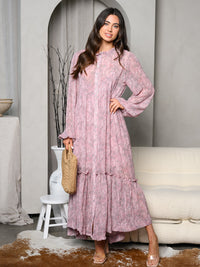 WOMEN'S LONG SLEEVE V-NECK BUTTON UP TIERED MAXI DRESS