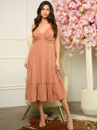 WOMEN'S V-NECK RUFFLE MIDI DRESS