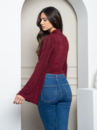 WOMEN'S LONG SLEEVE SLINKY FRONT TIE BODYSUIT