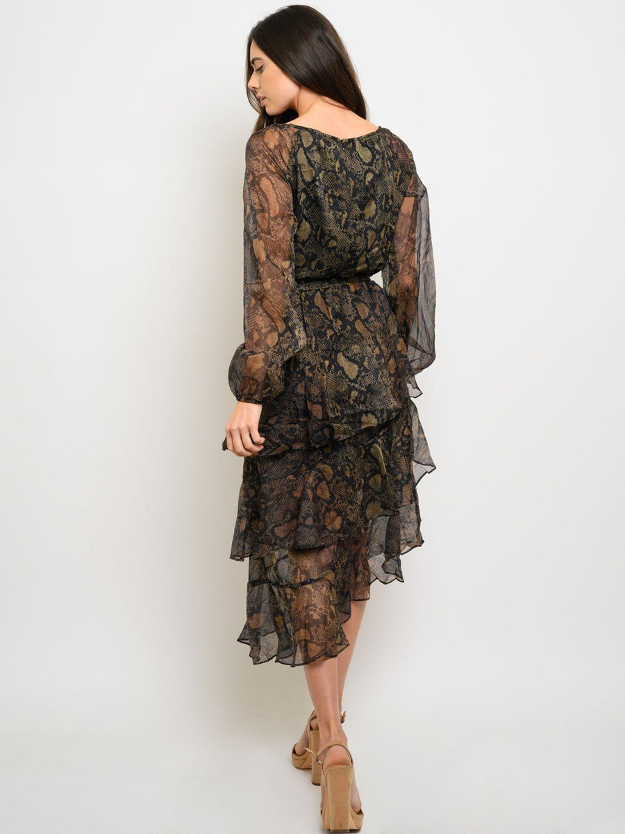 Ruffle Sleeve Wrap Midi Dress main image 0