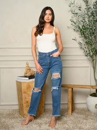 WOMEN'S HIGH-RISE DISTRESSED DENIM JEANS