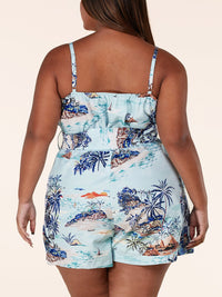 PLUS SIZE SLEEVELESS BUTTON UP FLORAL BELTED ROMPER