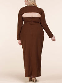 PLUS SIZE LONG SLEEVE CHAIN DETAILED MAXI DRESS