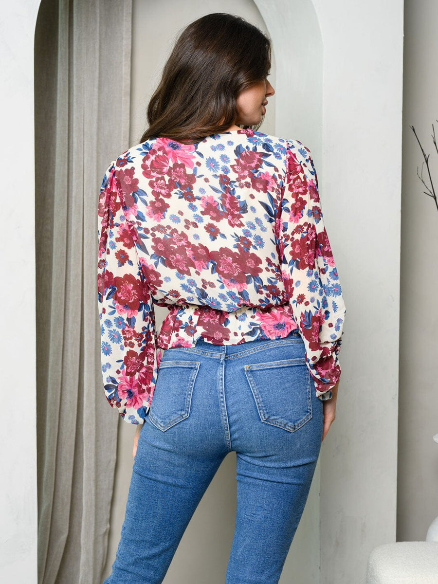 Double Take Floral Round Neck Three-Quarter Sleeve Top