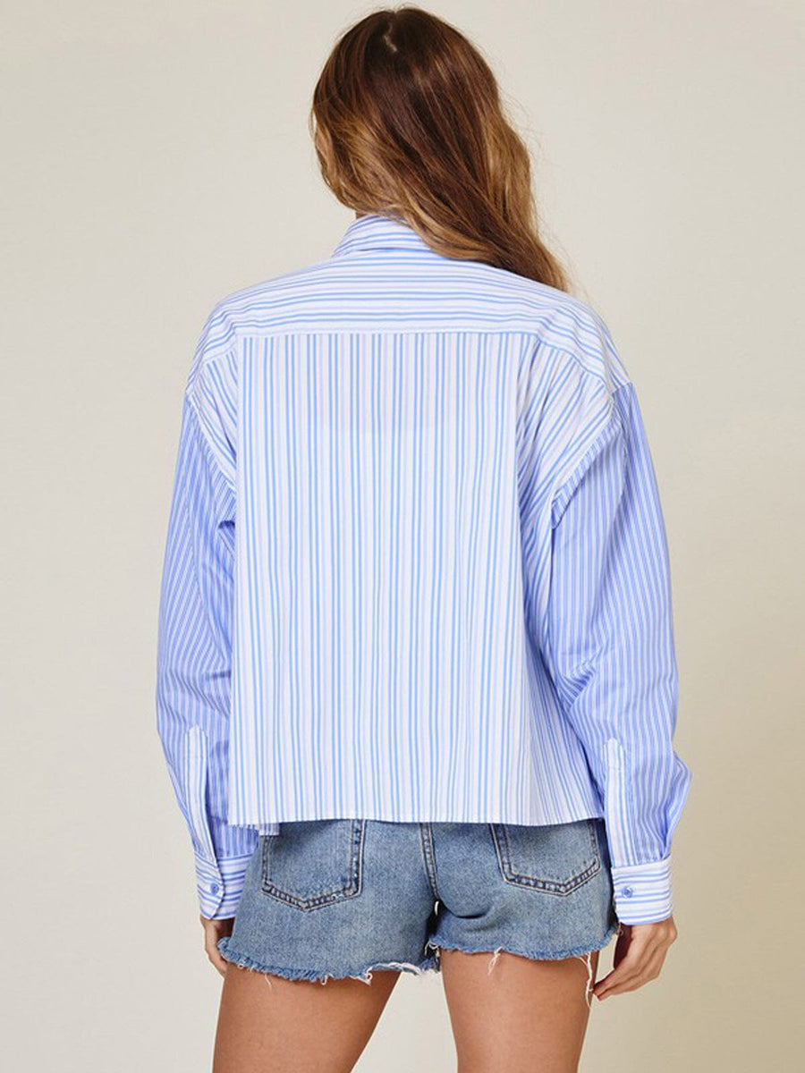 Women's Long Sleeves Textured Button Down Stripe Top main image 0