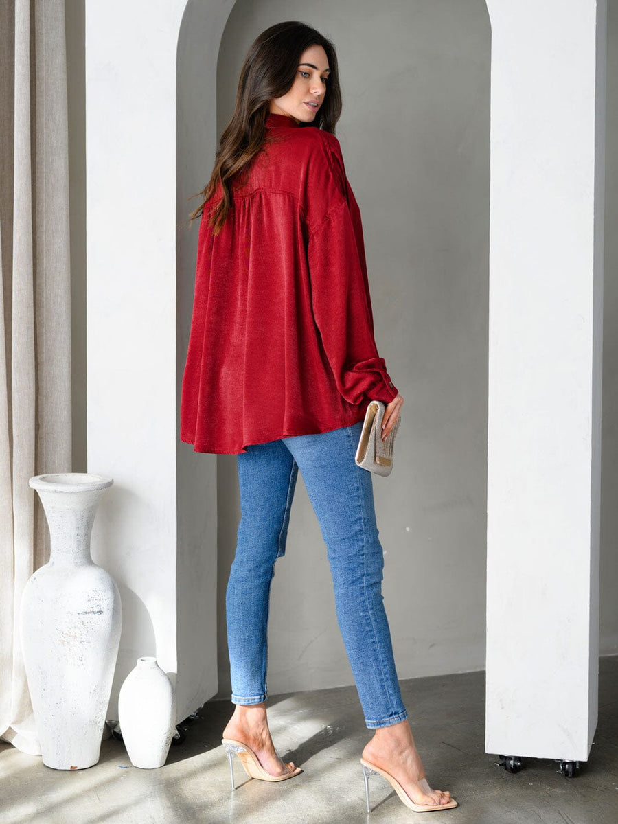 AM022169 100%LINEN BUTTON V NECK TOP main image 1