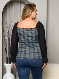 PLUS SIZE LONG SLEEVE BUTTON DETAILED TOP