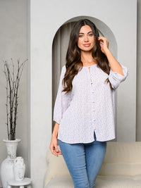 WOMEN'S 3/4 SLEEVE BOHO BUTTON DOWN BLOUSE PRINT TOP