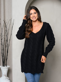 WOMEN'S LONG SLEEVE KNIT V-NECK SWEATER