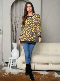 WOMEN'S LONG SLEEVE LEOPARD PRINT POCKETS TOP
