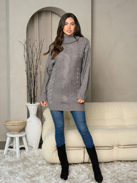 WOMEN'S LONG SLEEVE TURTLE NECK CABLE KNIT SWEATER