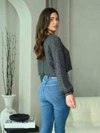 WOMEN'S LONG PUFF SLEEVE CROP TOP