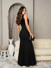 WOMEN'S SLEEVELESS V-NECK FLORAL FRONT SLIT MAXI DRESS