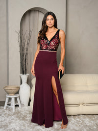 WOMEN'S SLEEVELESS V-NECK FLORAL FRONT SLIT MAXI DRESS