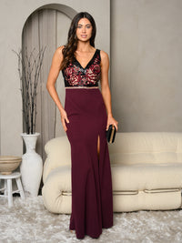 WOMEN'S SLEEVELESS V-NECK FLORAL FRONT SLIT MAXI DRESS