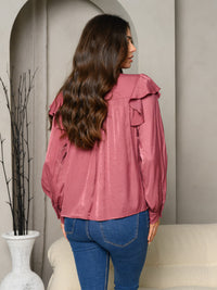 WOMEN'S LONG SLEEVE BUTTON UP COLLAR TIE BLOUSE TOP