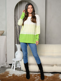WOMEN'S LONG SLEEVE COLORBLOCK CABLE KNIT SWEATER