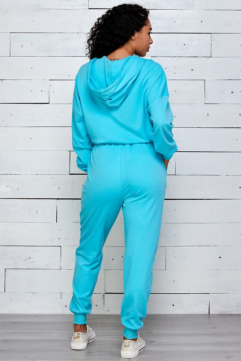 WOMEN'S LONG SLEEVE ZIP UP HOODED JOGGER JUMPSUIT