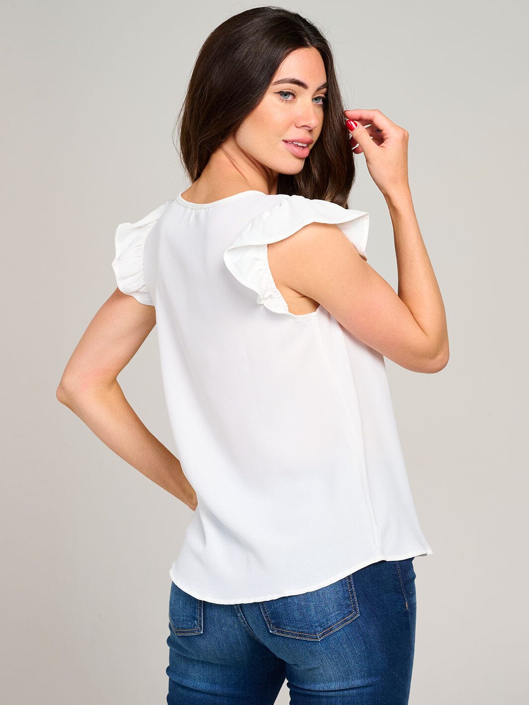 WOMEN'S RUFFLE SLEEVE V-NECK DETAILED BLOUSE