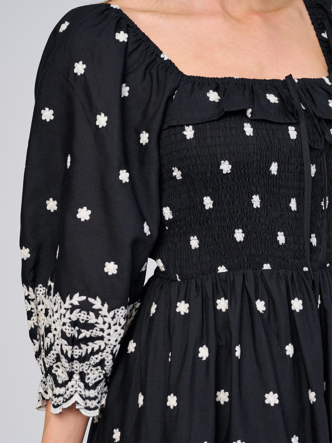WOMEN'S 3/4 SLEEVE SMOCK EMBROIDERY MAXI DRESS