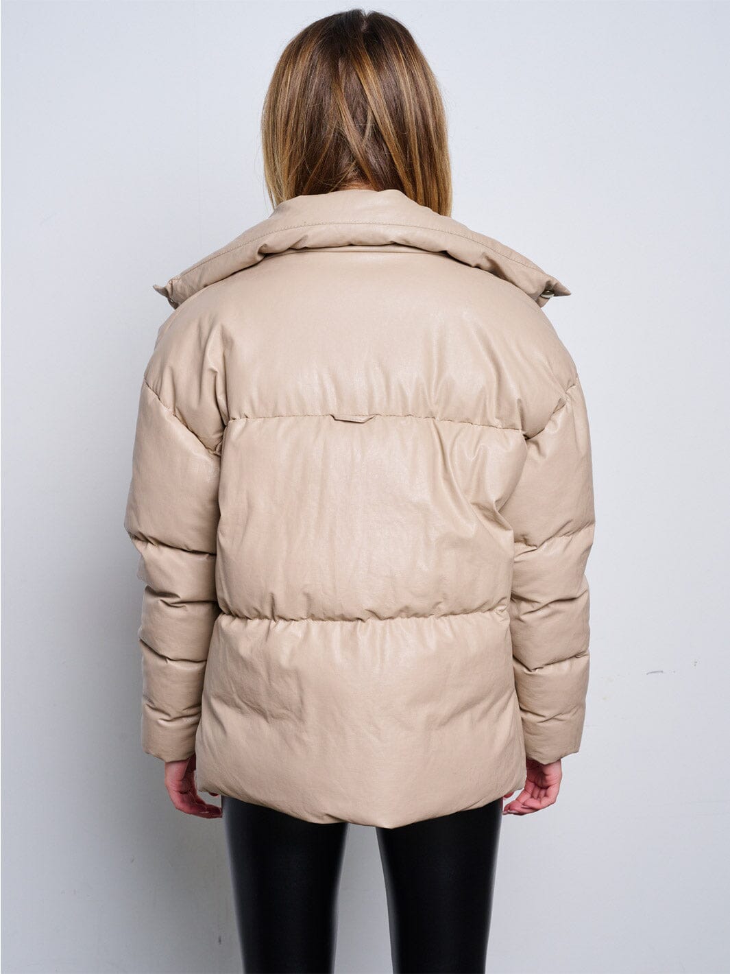 WOMEN'S LONG SLEEVE BUTTON CLOSURE POCKETS PU PLEATHER JACKET