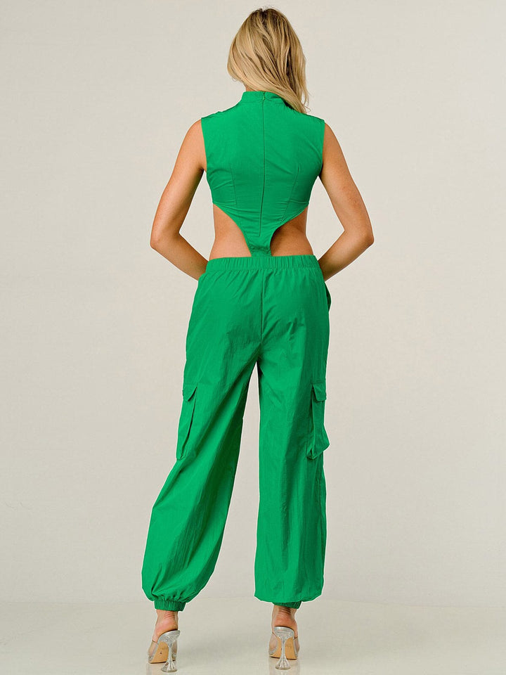WOMEN'S SLEEVELESS POCKETS CUT OUT JOGGER JUMPSUIT