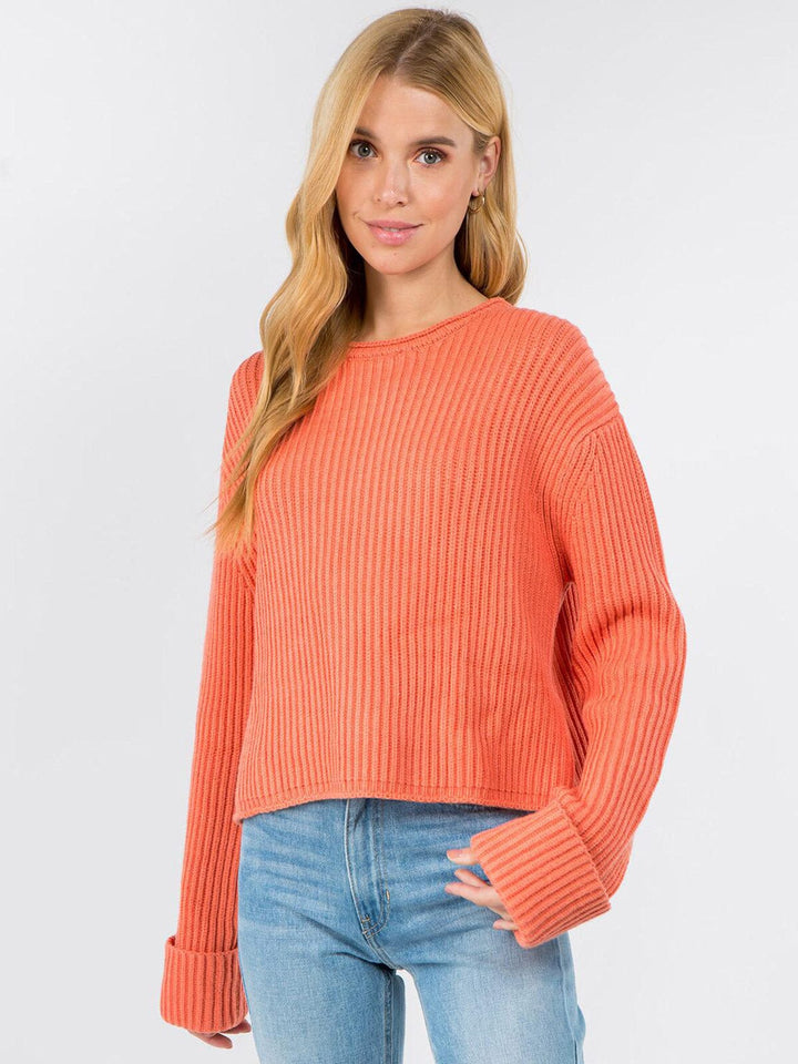WOMEN'S LONG SLEEVE RIBBED KNIT SWEATER