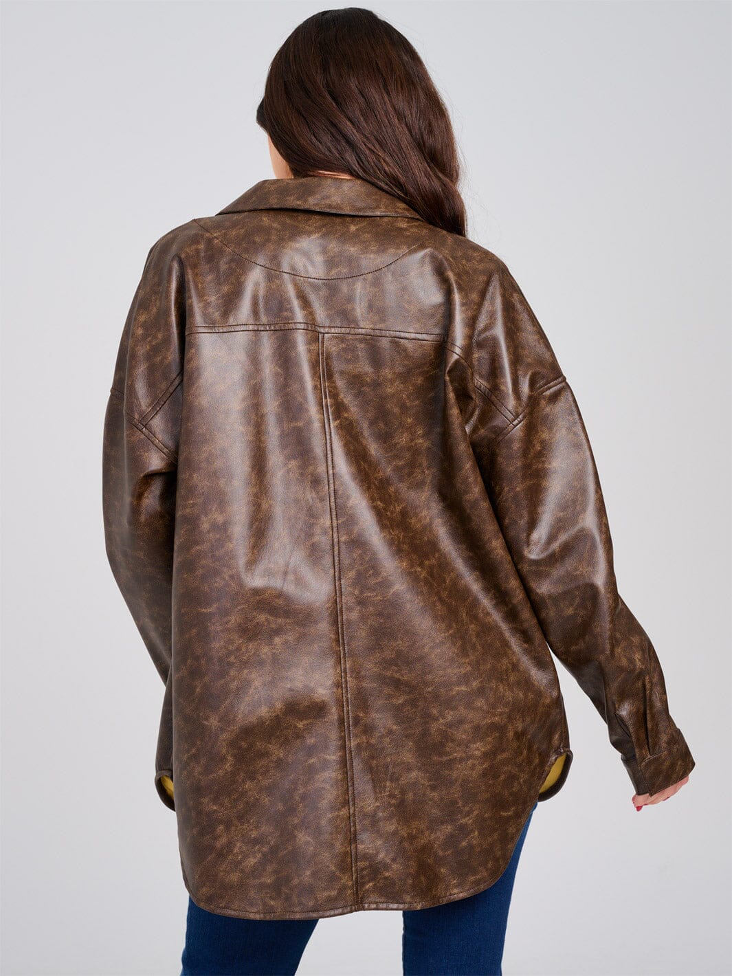 WOMEN'S LONG SLEEVE BUTTON CLOSURE FRONT POCKET PU PLEATHER JACKET