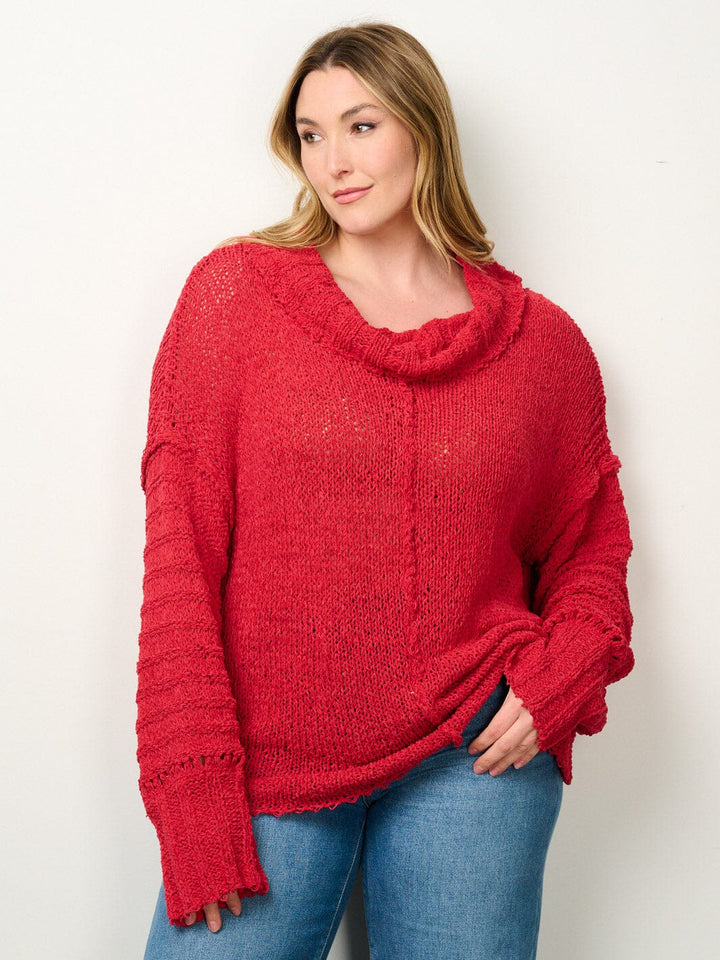PLUS SIZE LONG SLEEVE TURTLE NECK KNITTED SWEATER