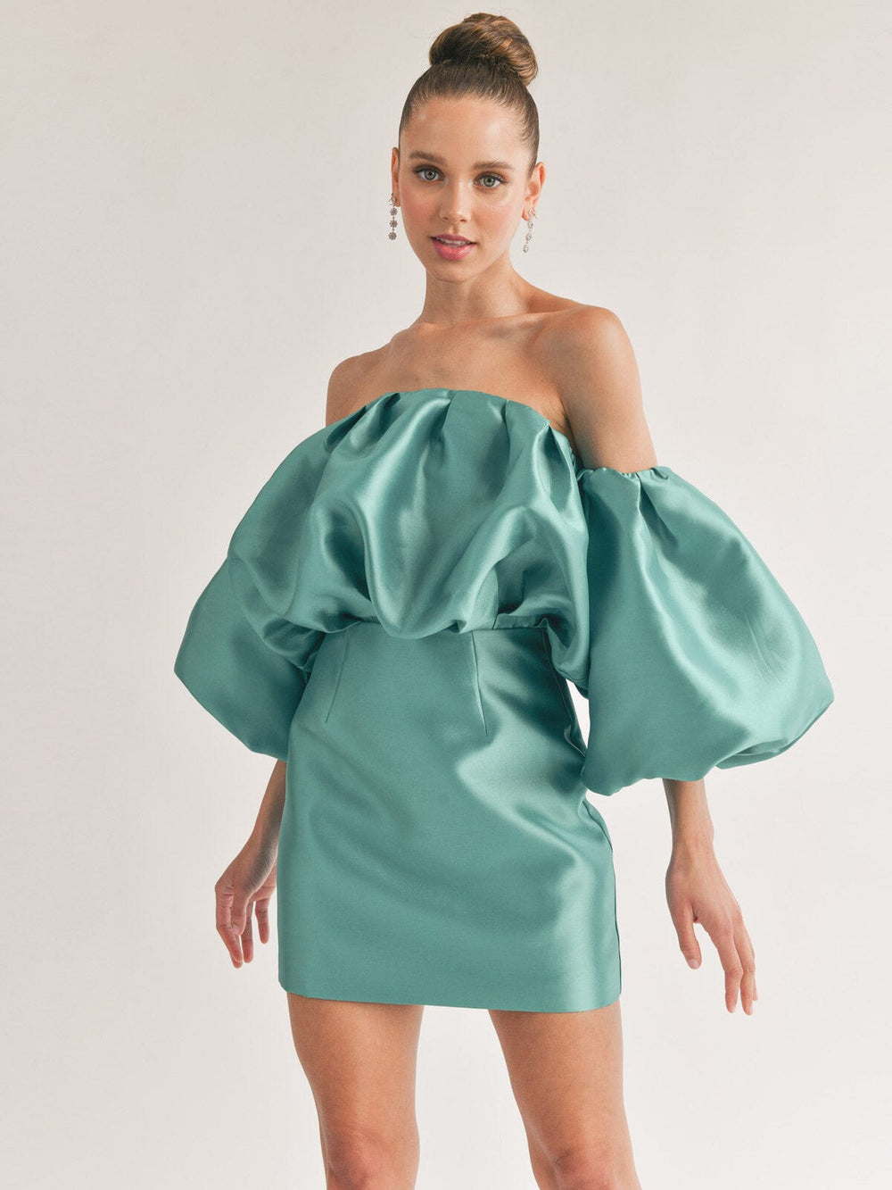 WOMEN'S OFF SHOULDER PUFF SLEEVES BODYCON MINI DRESS