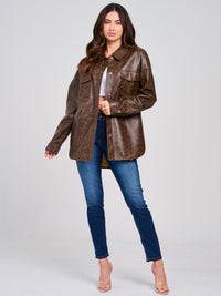 WOMEN'S LONG SLEEVE BUTTON CLOSURE FRONT POCKET PU PLEATHER JACKET