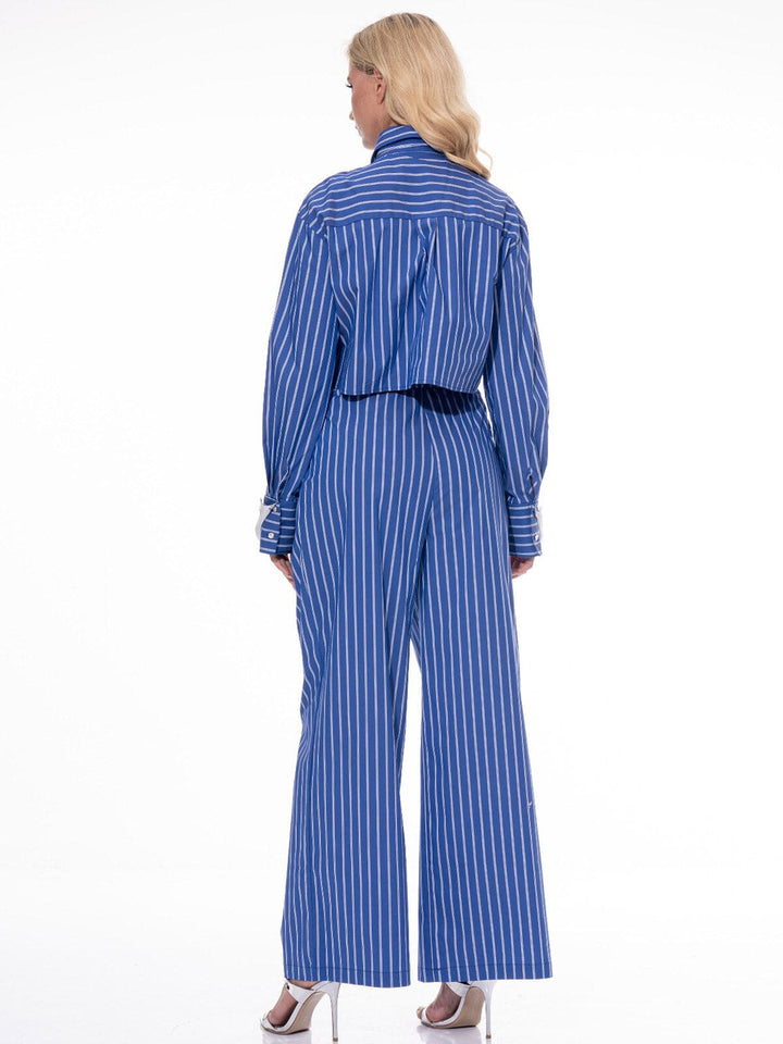 WOMEN'S LONG SLEEVE BLOUSE & ELASTIC WAIST PANTS COLORBLOCK STRIPES 2PC. SET
