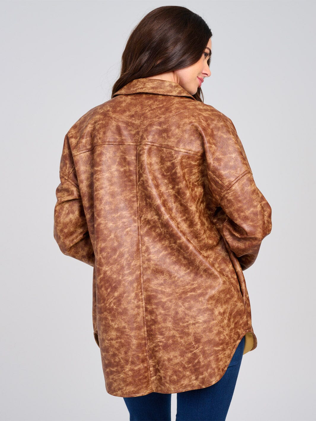 WOMEN'S LONG SLEEVE BUTTON CLOSURE FRONT POCKET PU PLEATHER JACKET