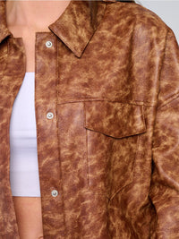 WOMEN'S LONG SLEEVE BUTTON CLOSURE FRONT POCKET PU PLEATHER JACKET