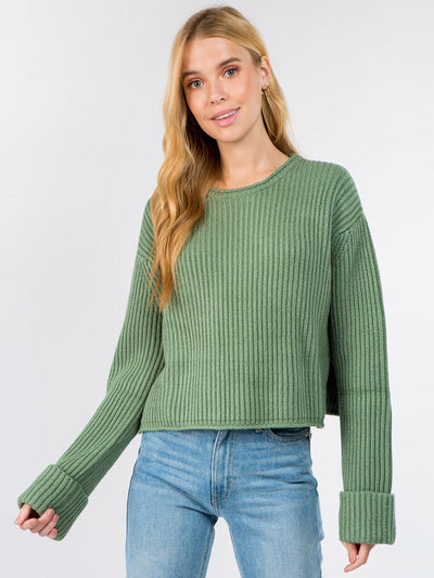 WOMEN'S LONG SLEEVE RIBBED KNIT SWEATER