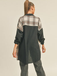 WOMEN'S LONG SLEEVE BUTTON UP PLAID CONTRAST SHIRT