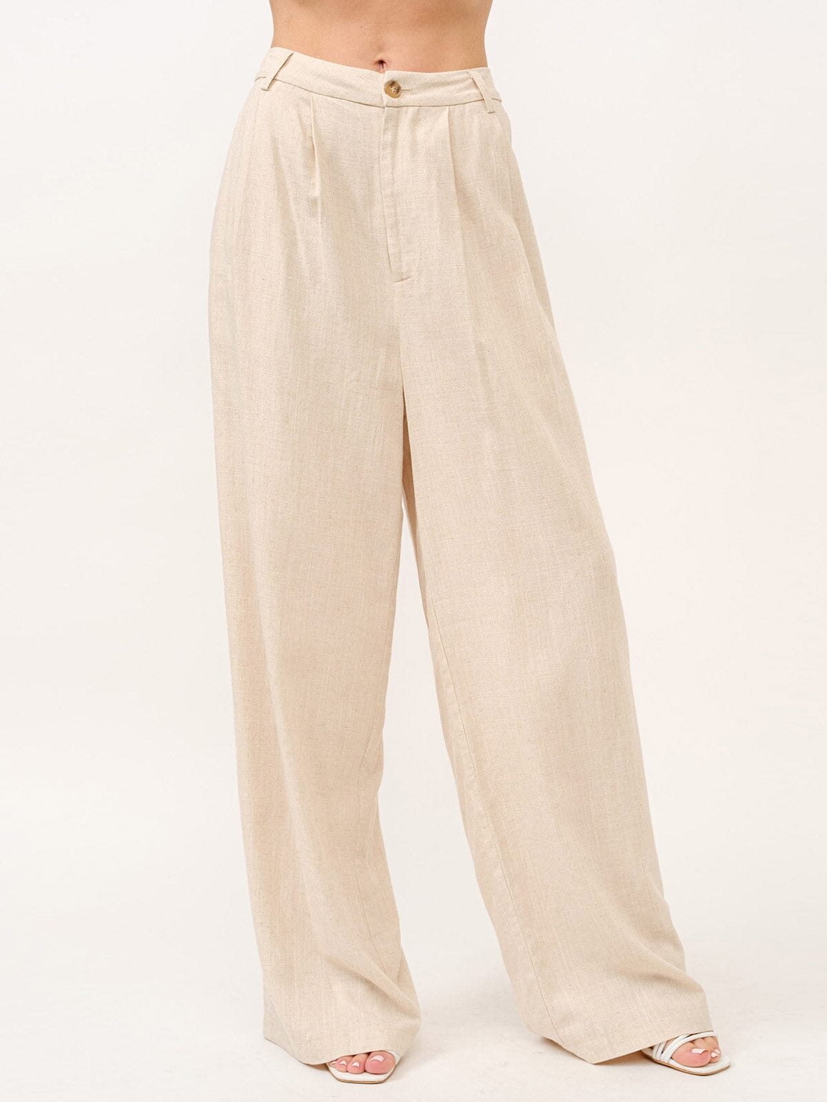 WOMEN'S BUTTON CLOSURE FRONT POCKETS WIDE LEG PANTS