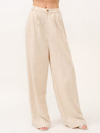 WOMEN'S BUTTON CLOSURE FRONT POCKETS WIDE LEG PANTS