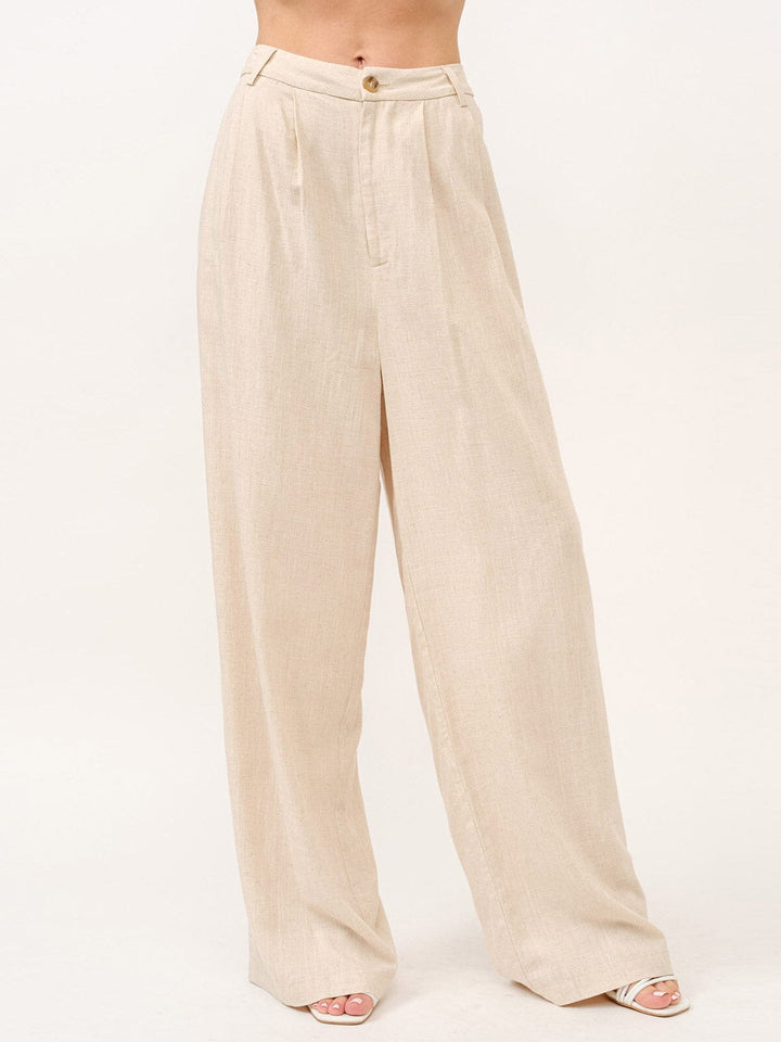 WOMEN'S BUTTON CLOSURE FRONT POCKETS WIDE LEG PANTS