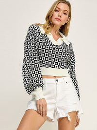 WOMEN'S LONG SLEEVES V-NECK PULLOVER PRINTED SWEATER
