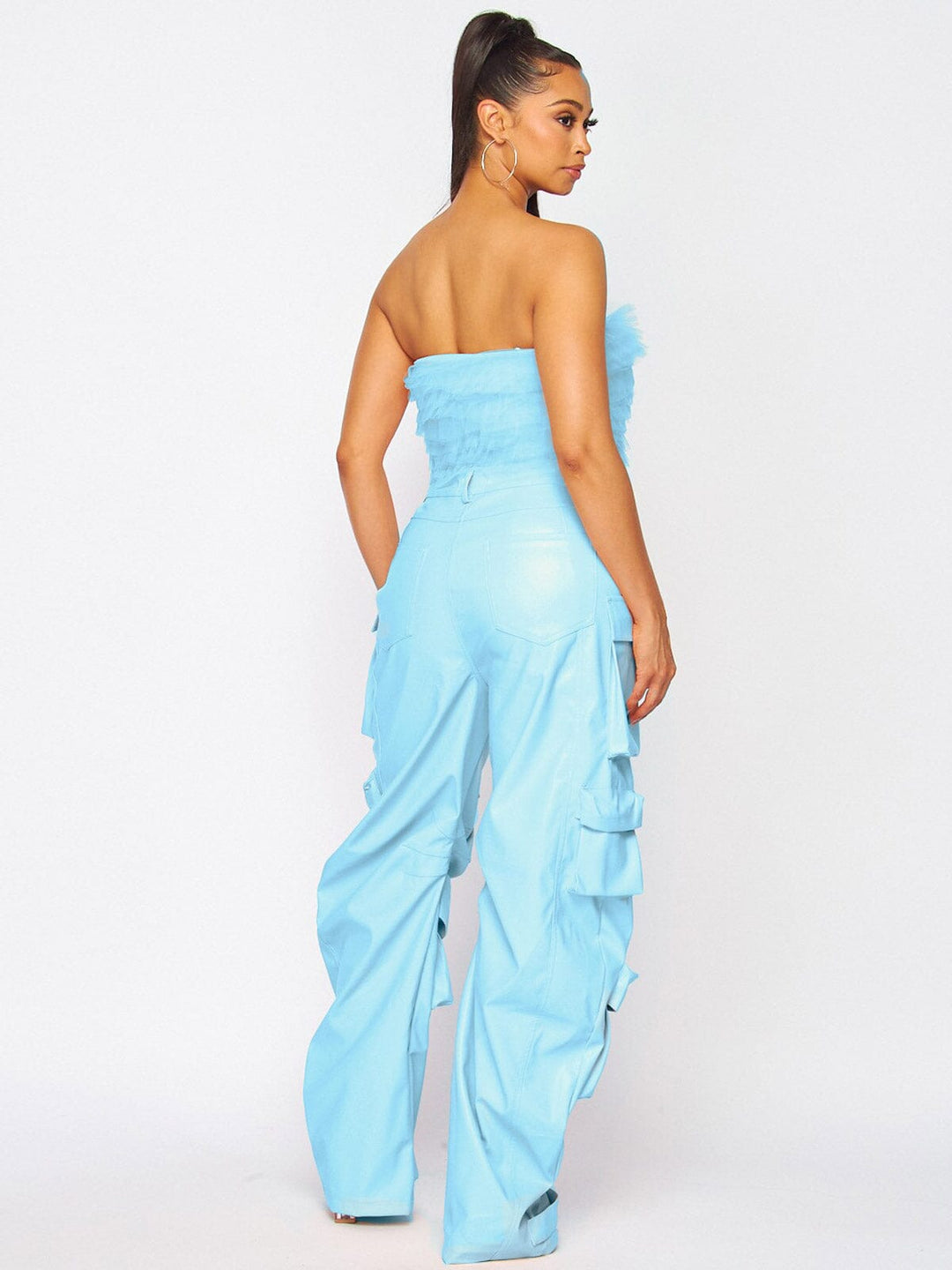 WOMEN'S BUTTON CLOSURE POCKETS PU PLEATHER PANTS