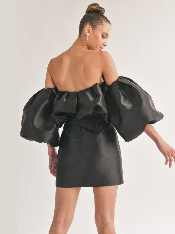 WOMEN'S OFF SHOULDER PUFF SLEEVES BODYCON MINI DRESS