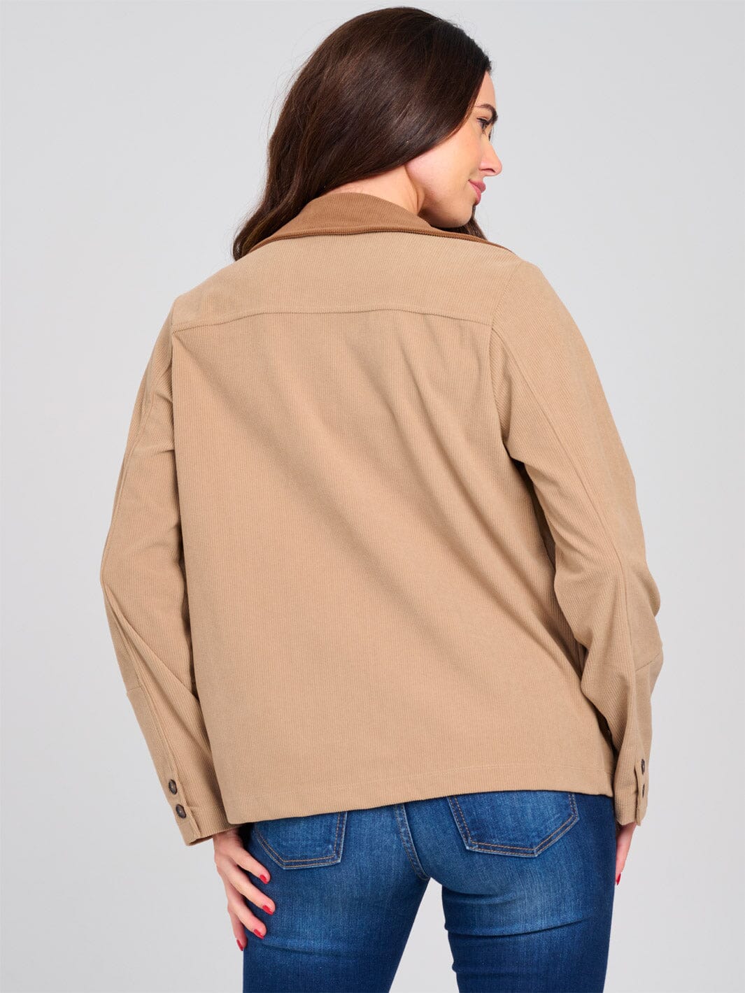 WOMEN'S LONG SLEEVE BUTTON CLOSURE FRONT POCKETS CORDUROY JACKET