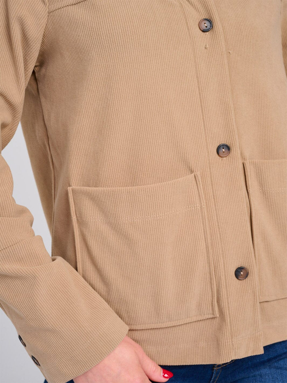 WOMEN'S LONG SLEEVE BUTTON CLOSURE FRONT POCKETS CORDUROY JACKET